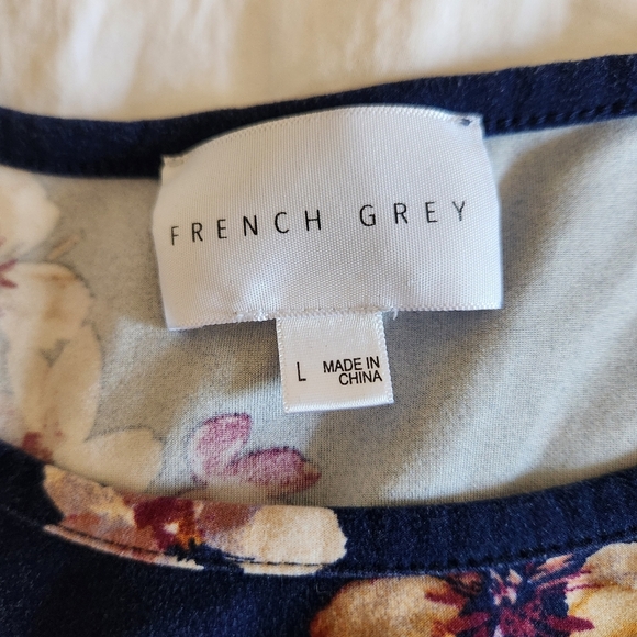 French Grey Quarter Sleeve Floral Navy Dress Womens Size Large - Picture 7 of 10